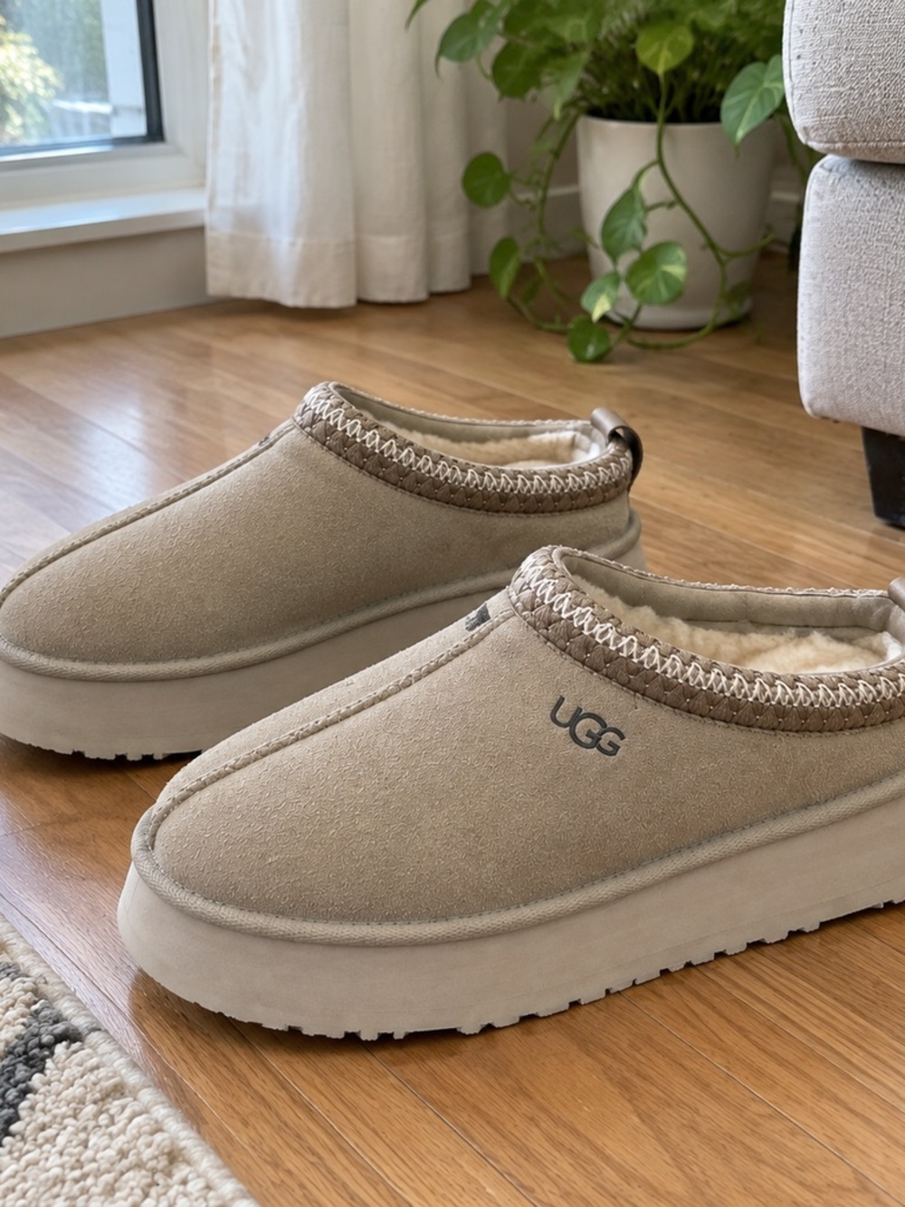 UGG Women's Suede Plush-Lined Slip-On Clog in Sandstone